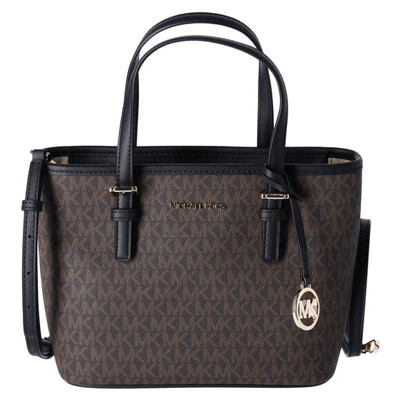 Michael Kors Jet Set Small XS Carryall Convertible Tote Crossbody Brown MK Black - Picture 1 of 12